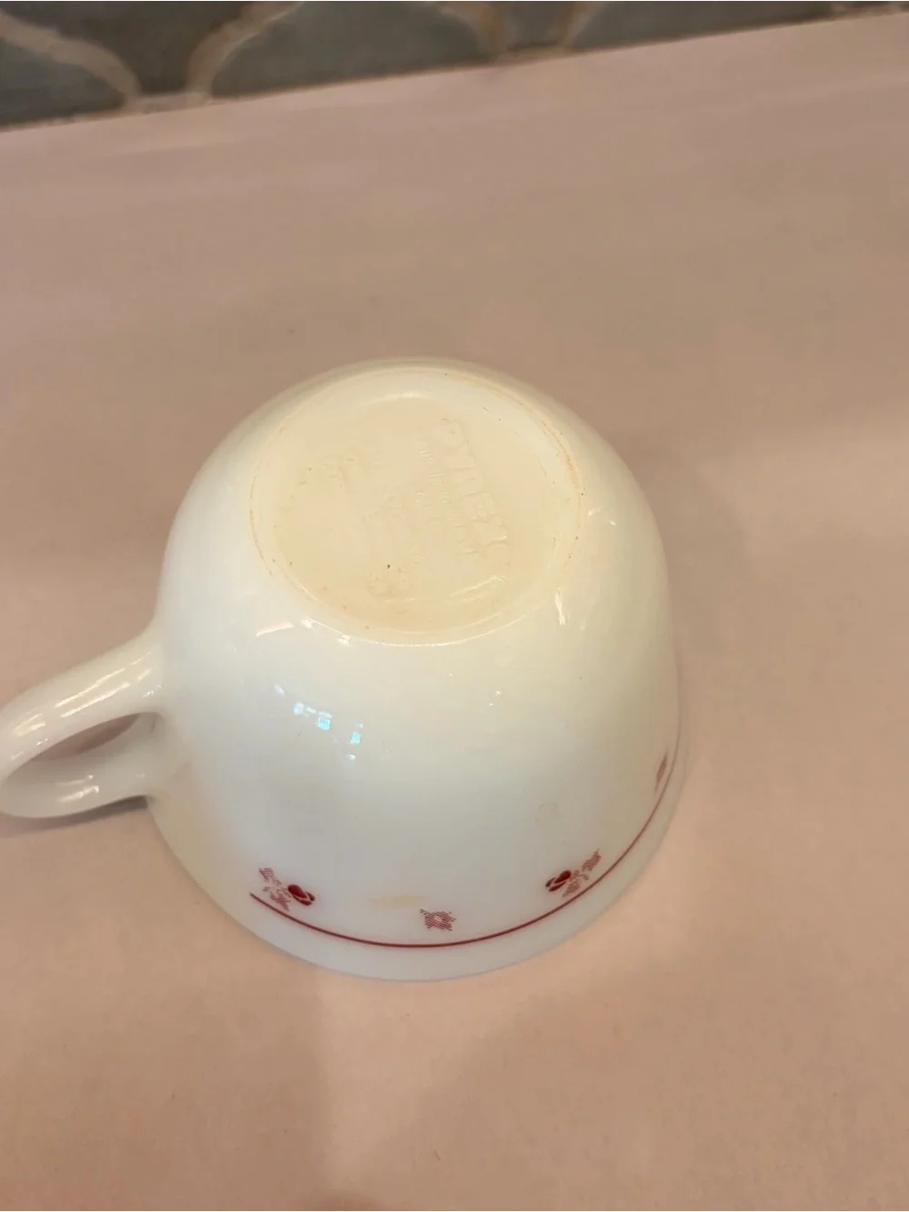Vintage Pyrex Burgundy Rose Milk Glass Coffee Cups Mugs Set of 4